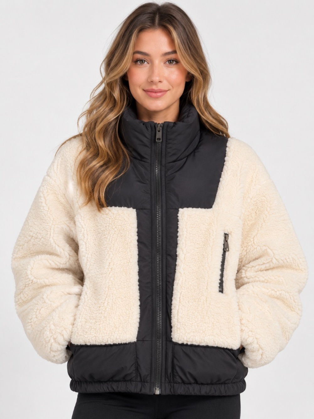 MacyMccoy Cream Sherpa & Black Puffer Jacket Size M.